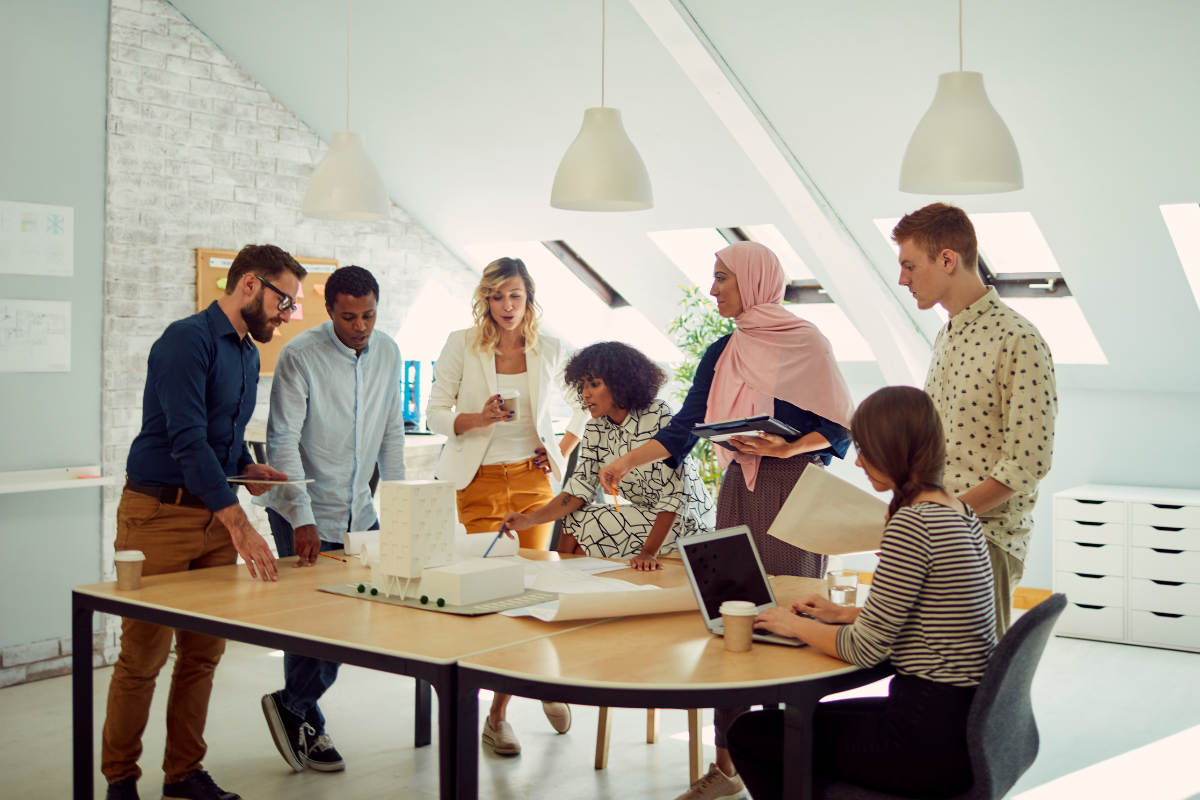 diverse group of coworkers in a meeting