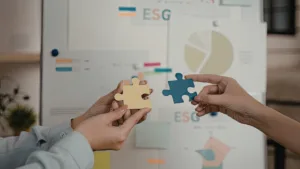 2 puzzle pieces with data analytics in the background